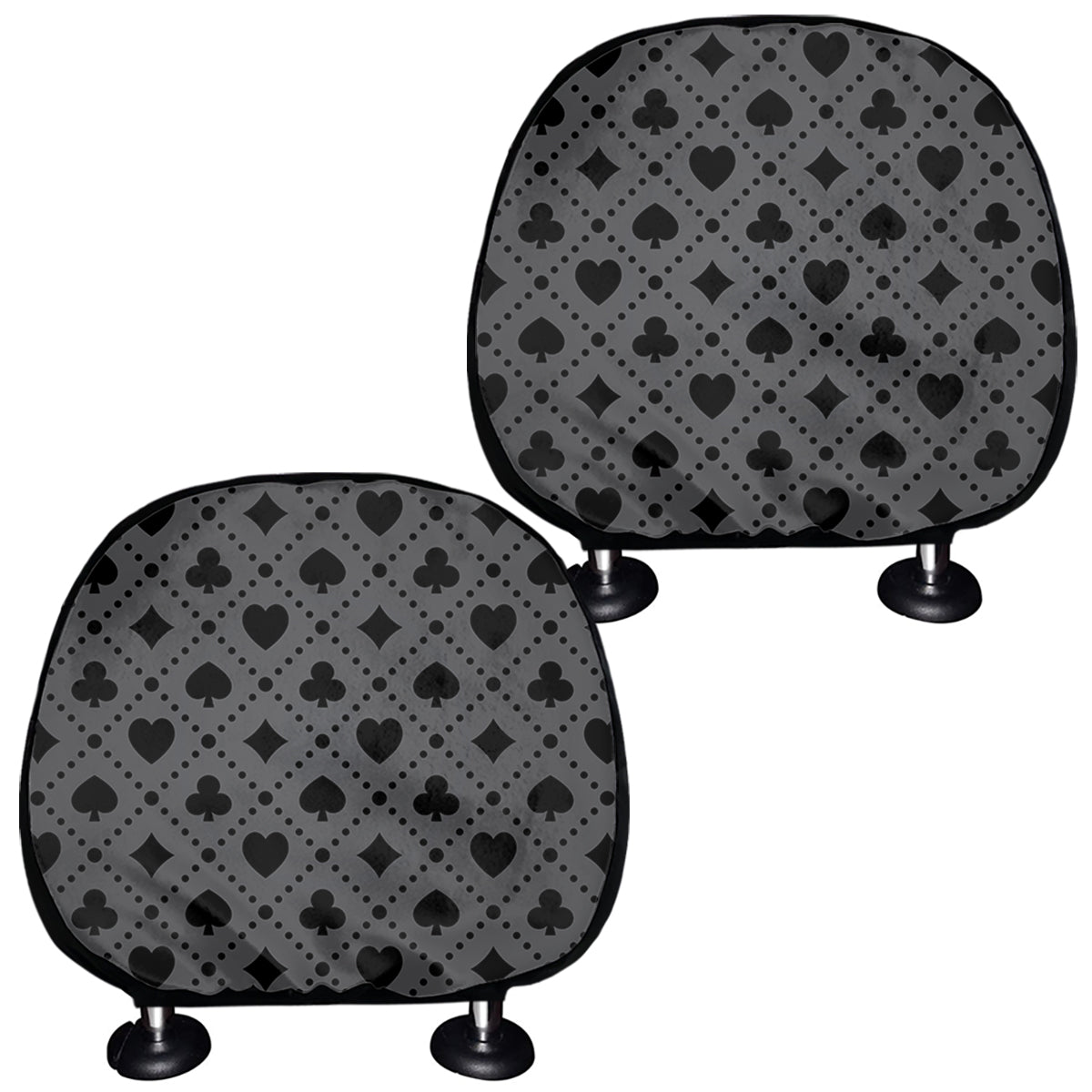 Black And Grey Playing Card Suits Print Car Headrest Covers