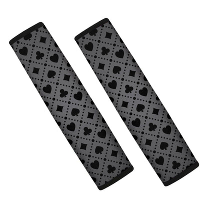 Black And Grey Playing Card Suits Print Car Seat Belt Covers
