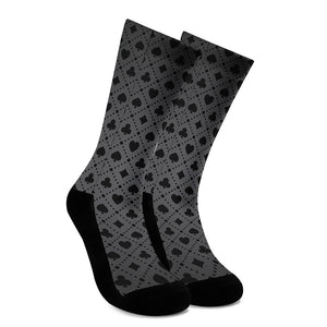 Black And Grey Playing Card Suits Print Crew Socks