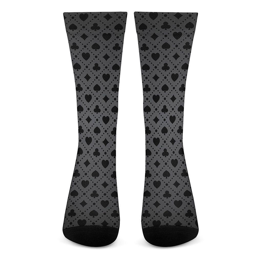 Black And Grey Playing Card Suits Print Crew Socks