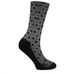 Black And Grey Playing Card Suits Print Crew Socks