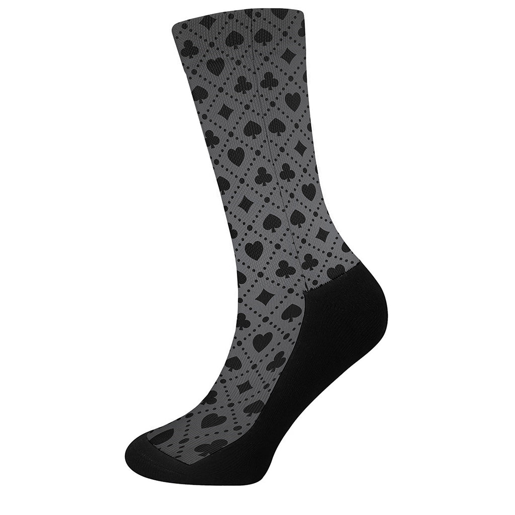 Black And Grey Playing Card Suits Print Crew Socks