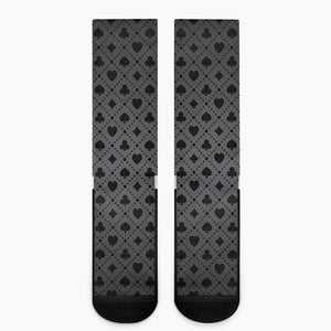 Black And Grey Playing Card Suits Print Crew Socks