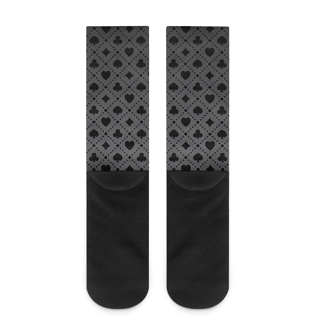 Black And Grey Playing Card Suits Print Crew Socks