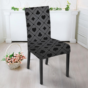 Black And Grey Playing Card Suits Print Dining Chair Slipcover