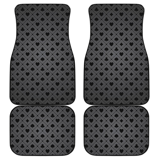 Black And Grey Playing Card Suits Print Front and Back Car Floor Mats