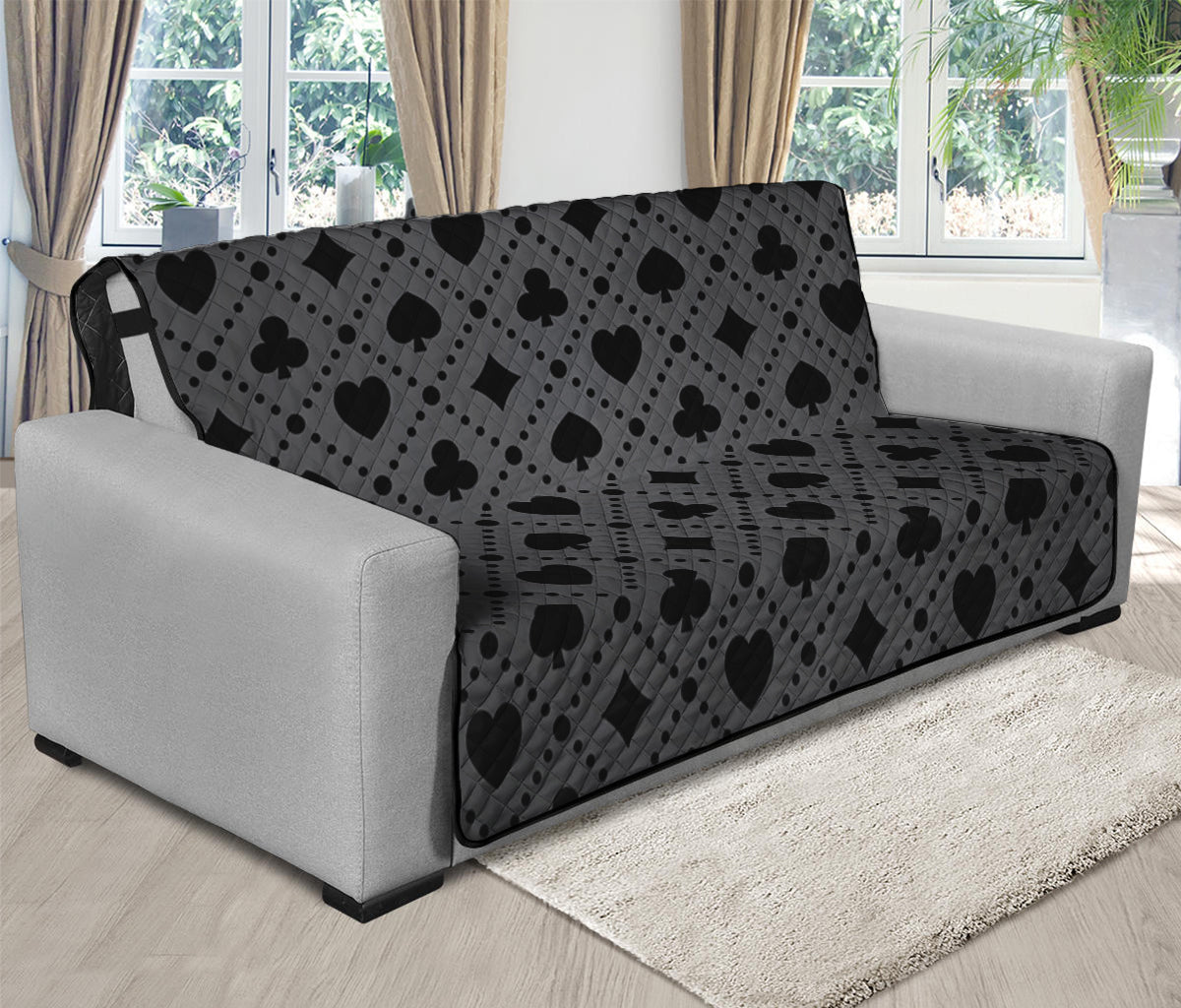 Black And Grey Playing Card Suits Print Futon Protector