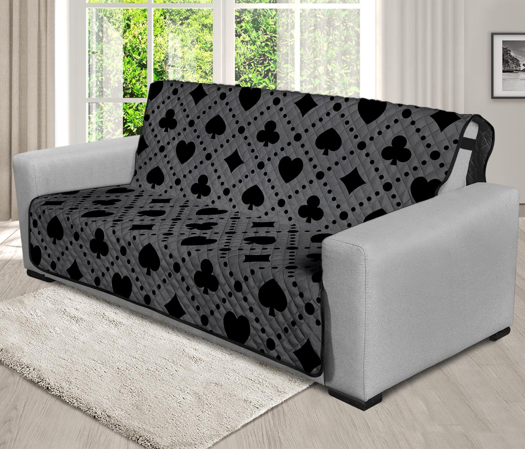 Black And Grey Playing Card Suits Print Futon Protector