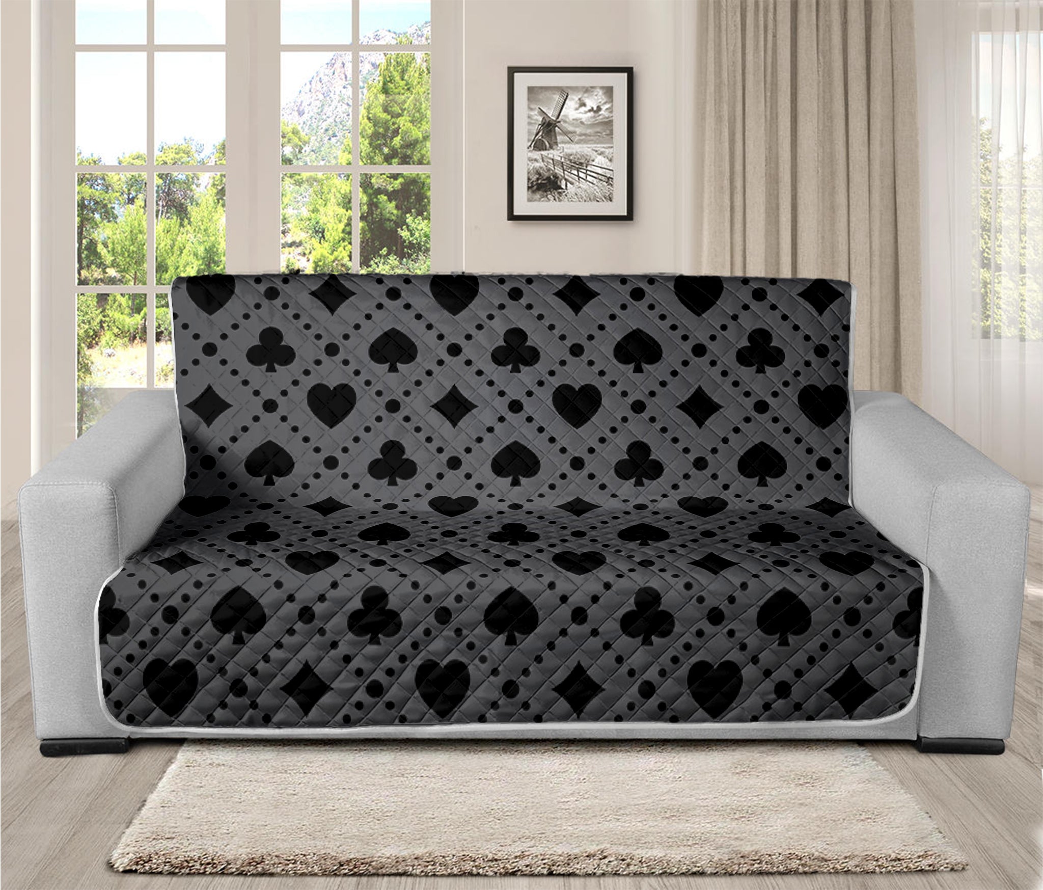 Black And Grey Playing Card Suits Print Futon Protector