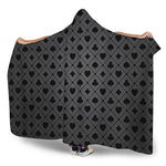Black And Grey Playing Card Suits Print Hooded Blanket