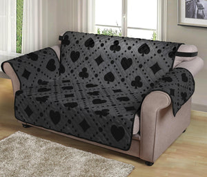 Black And Grey Playing Card Suits Print Loveseat Protector