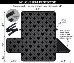 Black And Grey Playing Card Suits Print Loveseat Protector