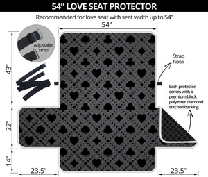 Black And Grey Playing Card Suits Print Loveseat Protector