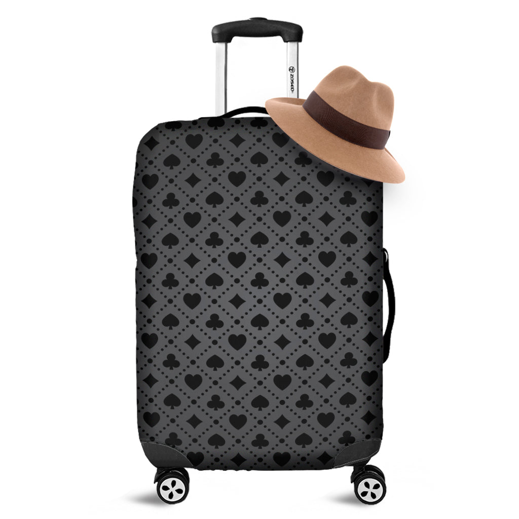 Black And Grey Playing Card Suits Print Luggage Cover