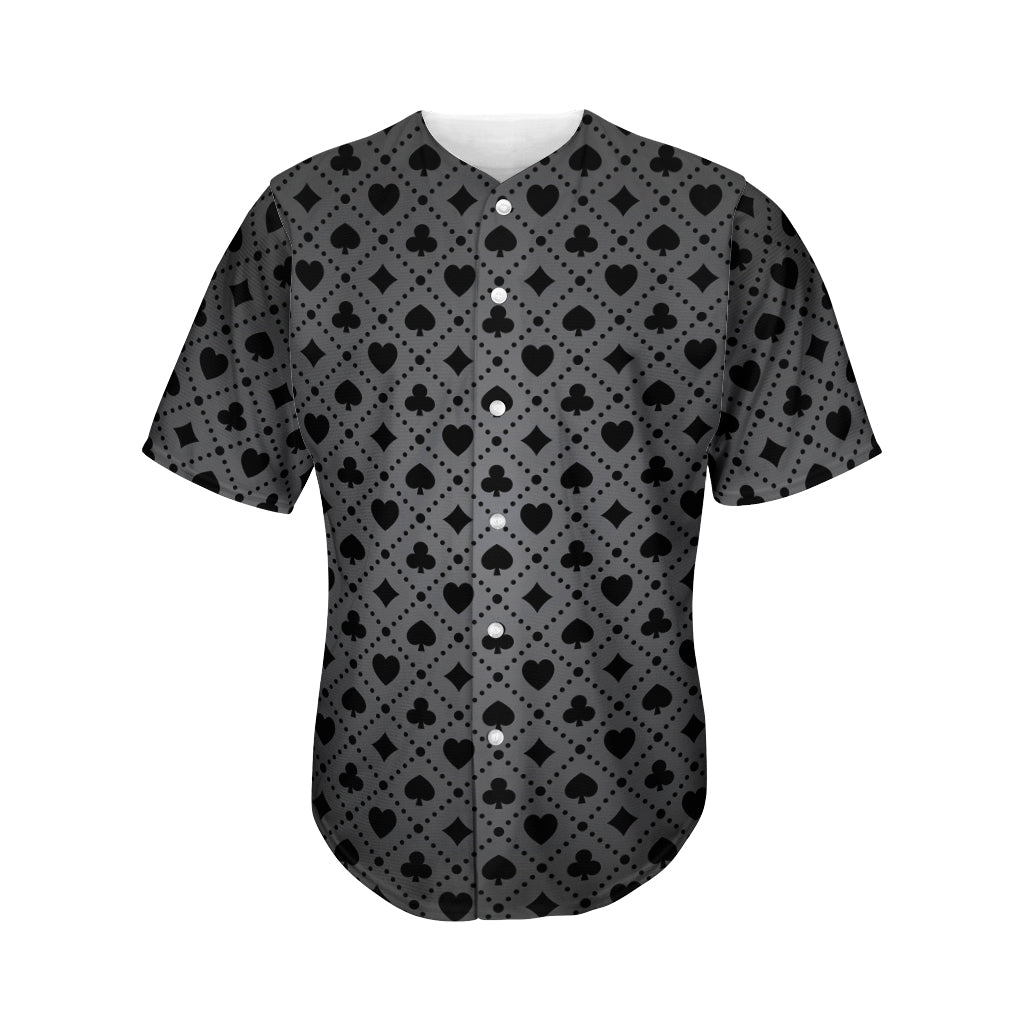 Black And Grey Playing Card Suits Print Men's Baseball Jersey