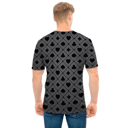 Black And Grey Playing Card Suits Print Men's T-Shirt