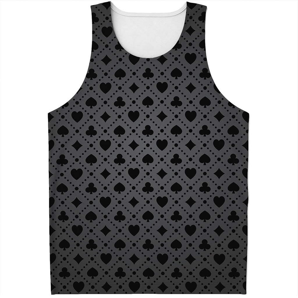 Black And Grey Playing Card Suits Print Men's Tank Top