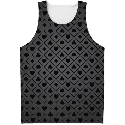 Black And Grey Playing Card Suits Print Men's Tank Top