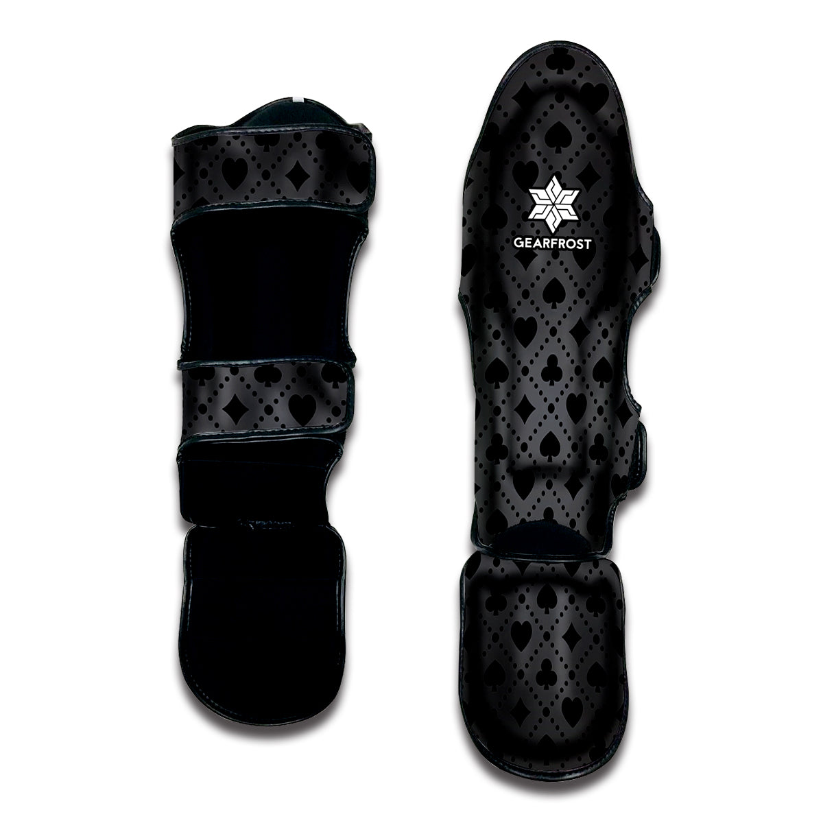 Black And Grey Playing Card Suits Print Muay Thai Shin Guard