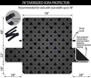 Black And Grey Playing Card Suits Print Oversized Sofa Protector