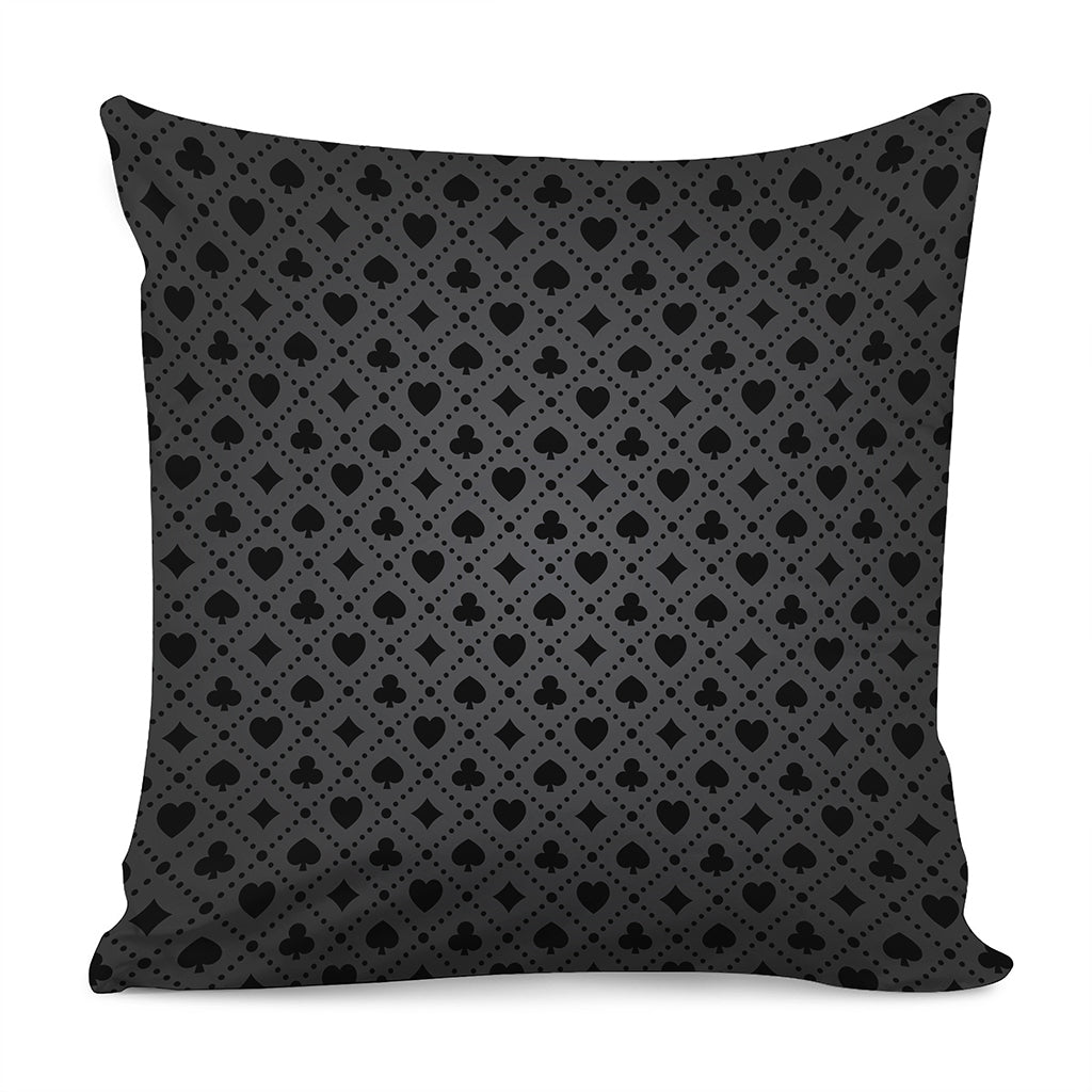 Black And Grey Playing Card Suits Print Pillow Cover