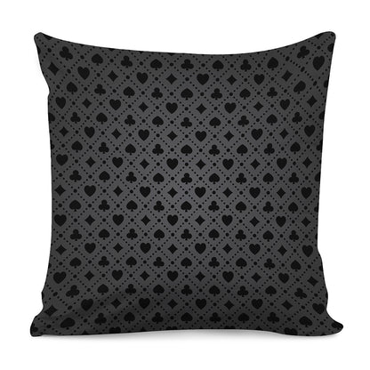 Black And Grey Playing Card Suits Print Pillow Cover