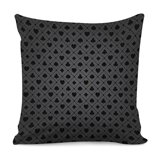 Black And Grey Playing Card Suits Print Pillow Cover