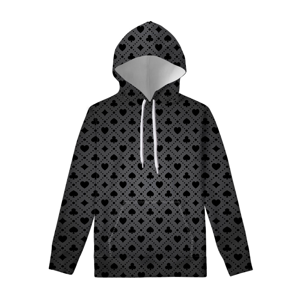 Black And Grey Playing Card Suits Print Pullover Hoodie