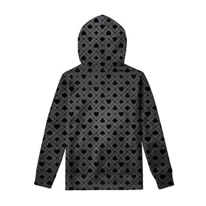 Black And Grey Playing Card Suits Print Pullover Hoodie