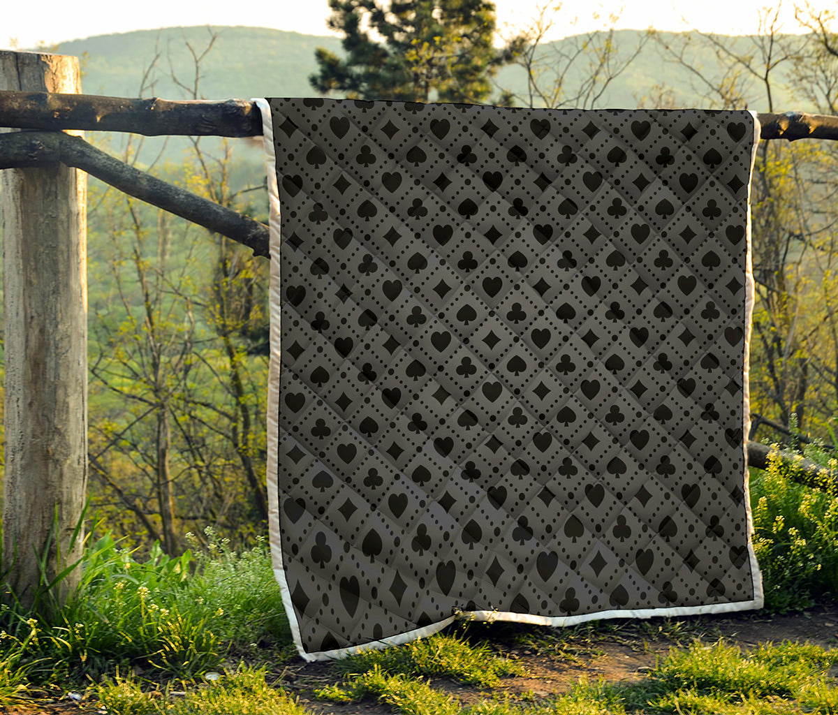Black And Grey Playing Card Suits Print Quilt