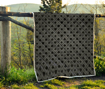 Black And Grey Playing Card Suits Print Quilt