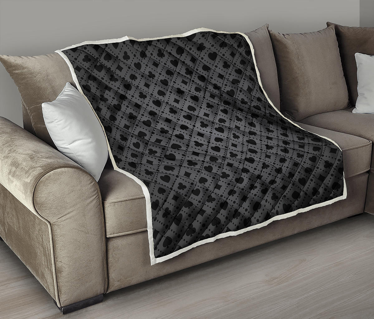 Black And Grey Playing Card Suits Print Quilt