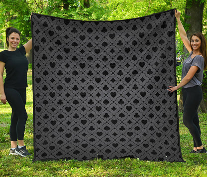 Black And Grey Playing Card Suits Print Quilt