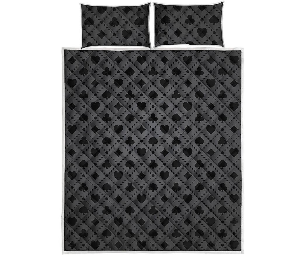 Black And Grey Playing Card Suits Print Quilt Bed Set