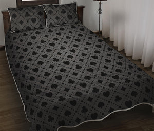 Black And Grey Playing Card Suits Print Quilt Bed Set