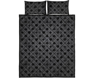 Black And Grey Playing Card Suits Print Quilt Bed Set