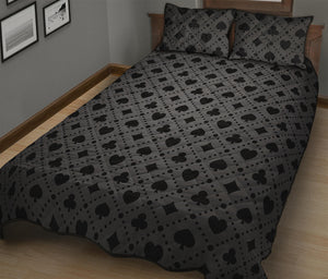 Black And Grey Playing Card Suits Print Quilt Bed Set