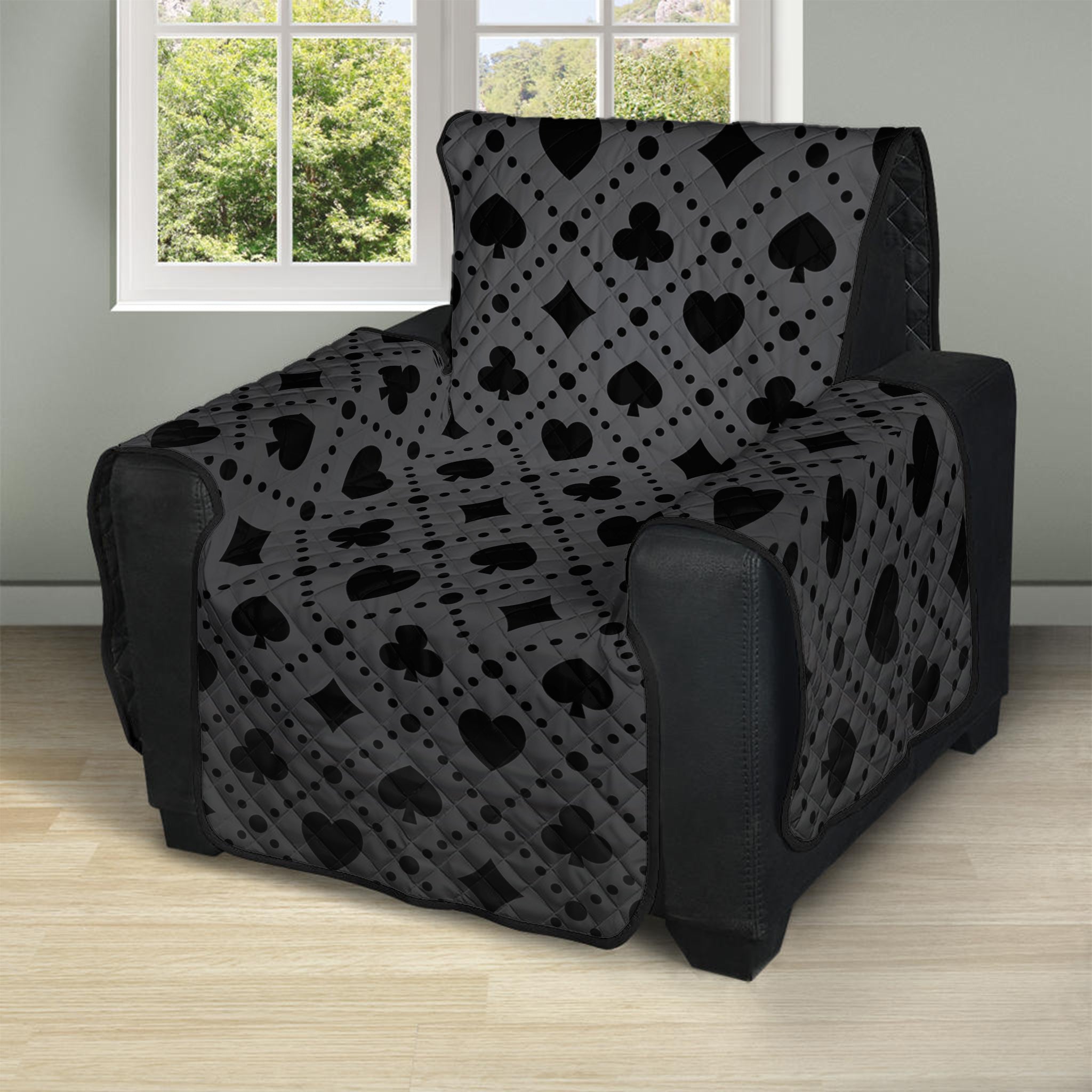 Black And Grey Playing Card Suits Print Recliner Protector