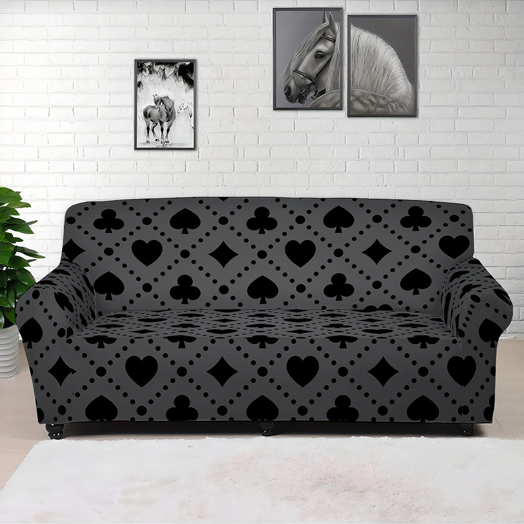 Black And Grey Playing Card Suits Print Sofa Cover