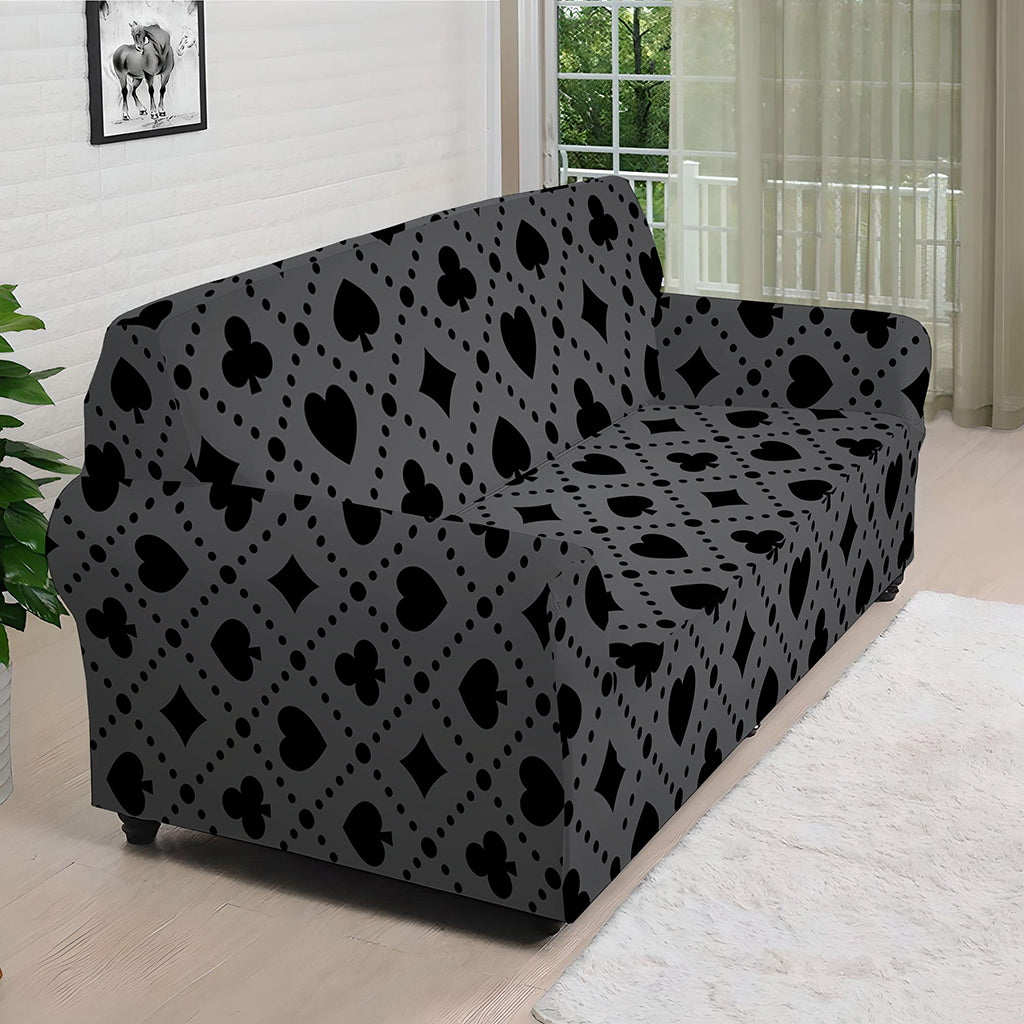 Black And Grey Playing Card Suits Print Sofa Cover