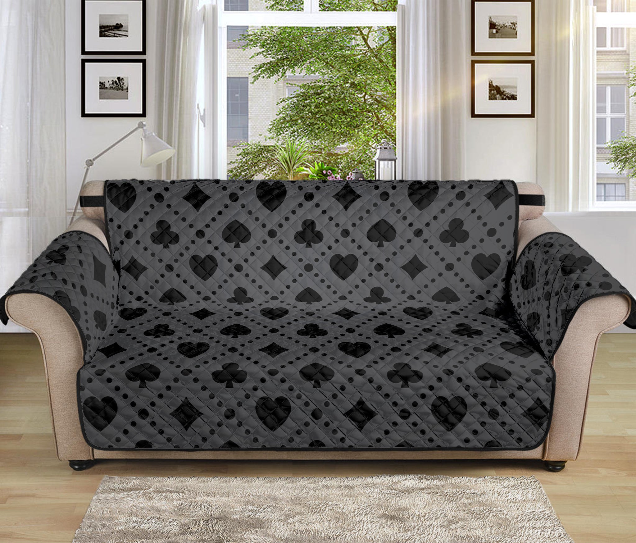 Black And Grey Playing Card Suits Print Sofa Protector