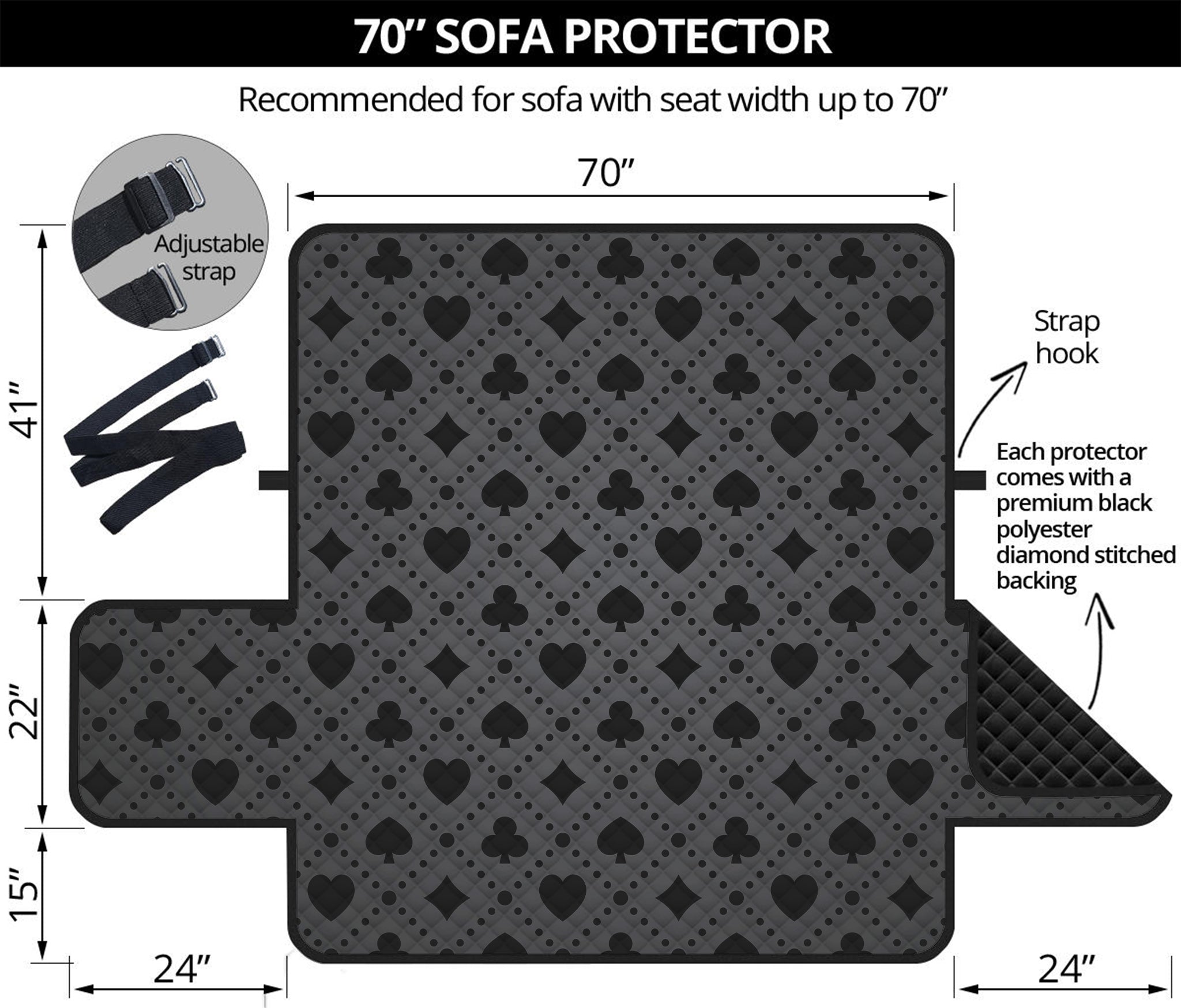 Black And Grey Playing Card Suits Print Sofa Protector