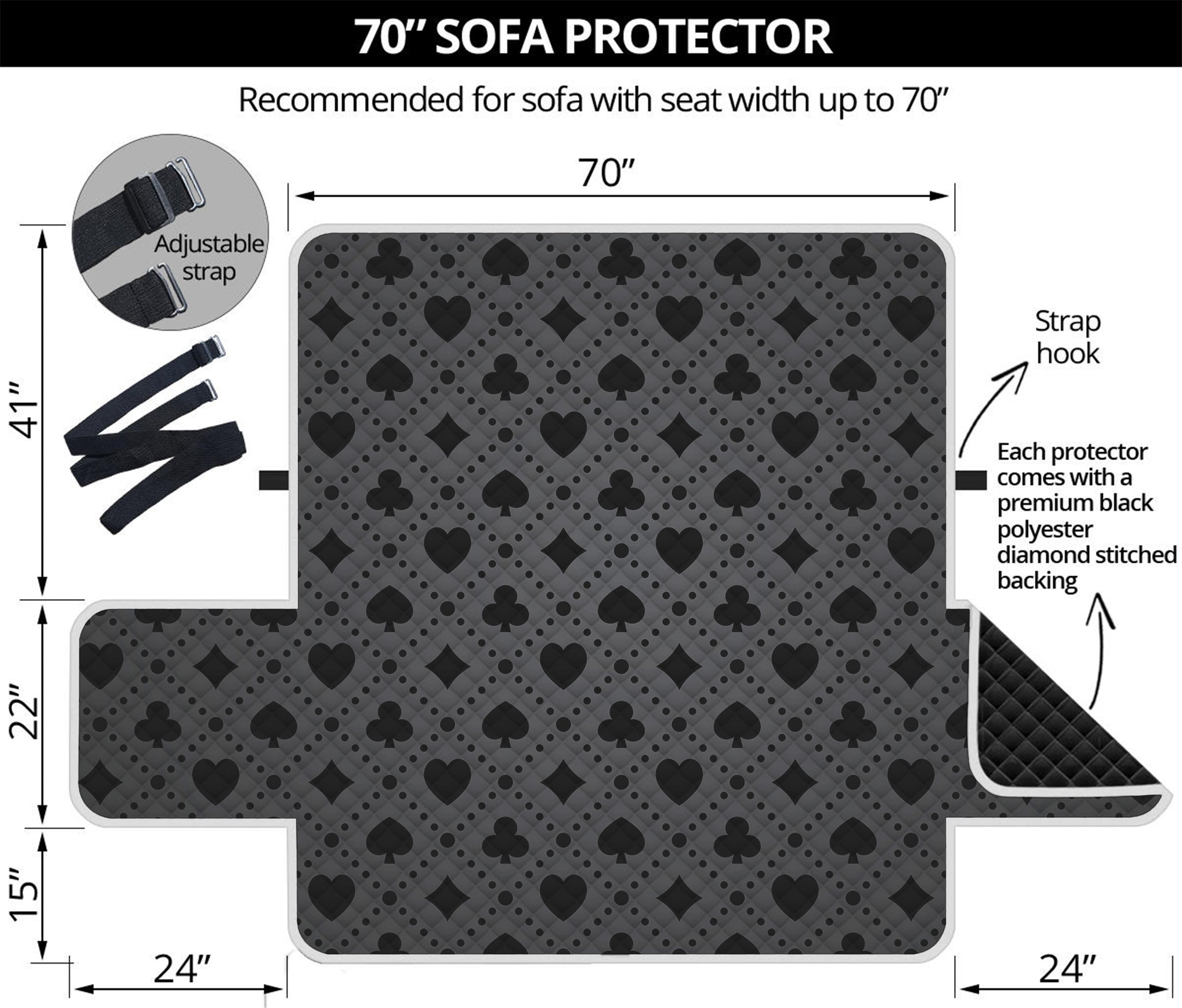 Black And Grey Playing Card Suits Print Sofa Protector