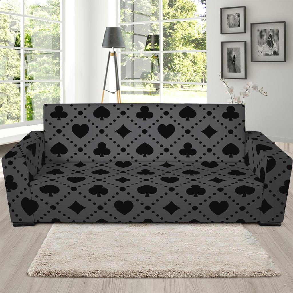 Black And Grey Playing Card Suits Print Sofa Slipcover