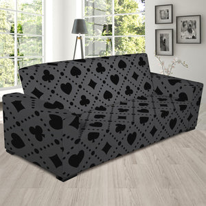 Black And Grey Playing Card Suits Print Sofa Slipcover