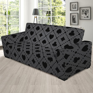 Black And Grey Playing Card Suits Print Sofa Slipcover