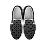 Black And Grey Playing Card Suits Print White Slip On Shoes