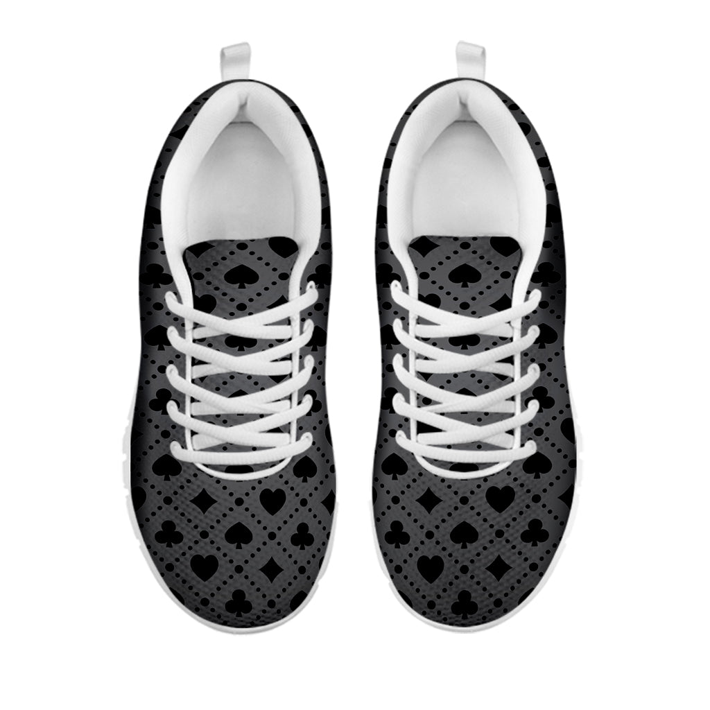 Black And Grey Playing Card Suits Print White Sneakers