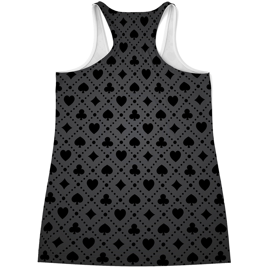 Black And Grey Playing Card Suits Print Women's Racerback Tank Top