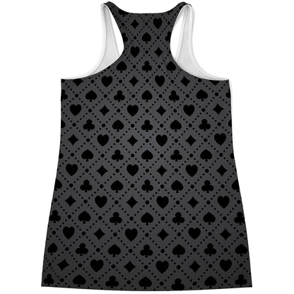 Black And Grey Playing Card Suits Print Women's Racerback Tank Top